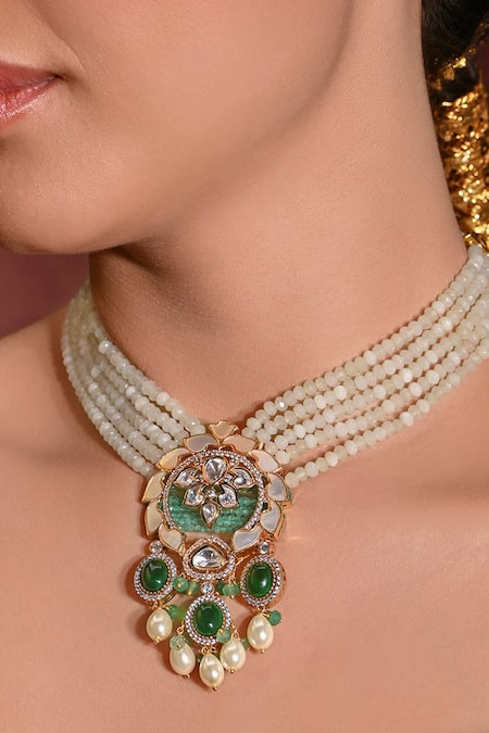 Joules By Radhika Multi Color Stones, Pearls And Bead Embellished Necklace Set Online at Aza Fashions Joules By Radhika_Multi Color Stones, Pearls And Bead Embellished Necklace Set _Online_at_Aza_Fashions