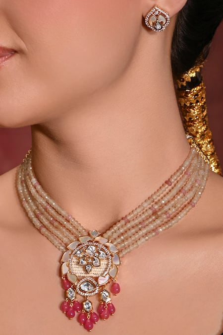 Joules By Radhika Pink Stones, Beads And Embellished Necklace Set Online at Aza Fashions Joules By Radhika_Pink Stones, Beads And Embellished Necklace Set _Online_at_Aza_Fashions