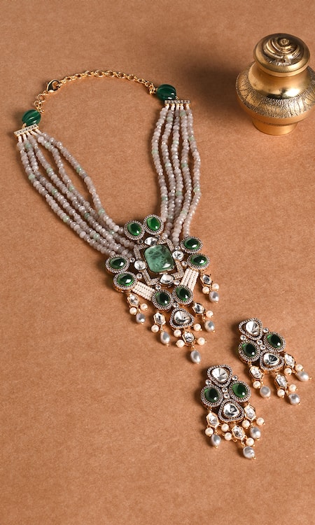 Shop Joules By Radhika Multi Color Stones, Beads Embellished Necklace Set at Aza Fashions Shop_Joules By Radhika_Multi Color Stones, Beads Embellished Necklace Set _at_Aza_Fashions