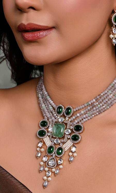 Joules By Radhika Multi Color Stones, Beads Embellished Necklace Set Online at Aza Fashions Joules By Radhika_Multi Color Stones, Beads Embellished Necklace Set _Online_at_Aza_Fashions