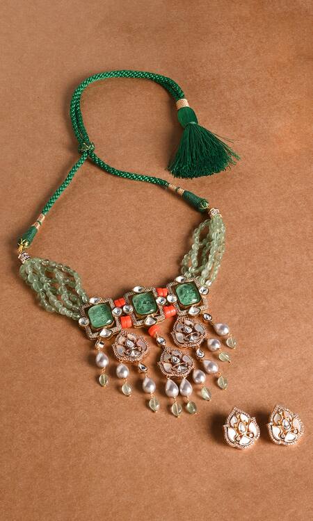 Shop_Joules By Radhika_Multi Color Stones, Beads Embellished Necklace Set_at_Aza_Fashions