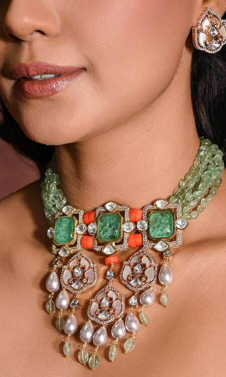 Joules By Radhika_Multi Color Stones, Beads Embellished Necklace Set_Online_at_Aza_Fashions