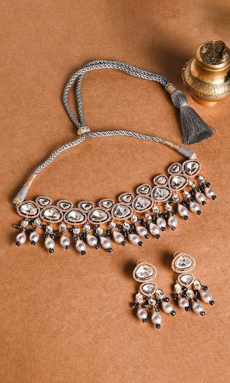 Shop Joules By Radhika Multi Color Stones, Beads And Drop Embellished Choker Necklace Set at Aza Fashions Shop_Joules By Radhika_Multi Color Stones, Beads And Drop Embellished Choker Necklace Set _at_Aza_Fashions