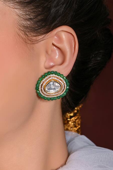 Joules By Radhika Green Beads, Stones Luminescent Embellished Stud Earrings Online at Aza Fashions Joules By Radhika_Green Beads, Stones Luminescent Embellished Stud Earrings _Online_at_Aza_Fashions