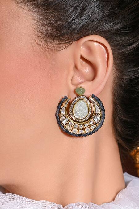 Joules By Radhika_Blue Beads, Stones Classy Embellished Chandbali Stud Earrings_Online_at_Aza_Fashions