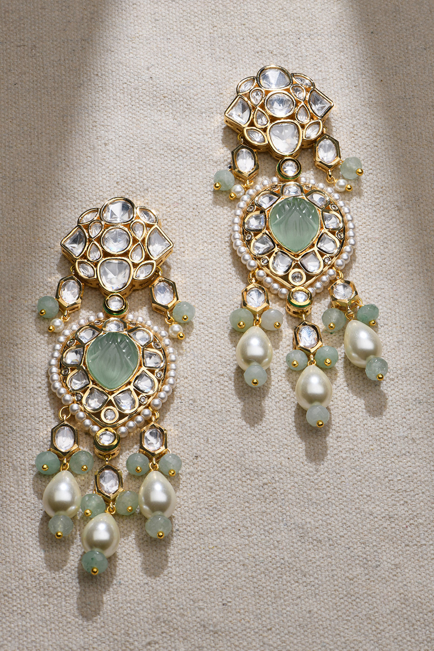 Shop Joules By Radhika Green Beads, Stones, Zari Euphoric Embellished Dangler Earrings at Aza Fashions Shop_Joules By Radhika_Green Beads, Stones, Zari Euphoric Embellished Dangler Earrings_at_Aza_Fashions