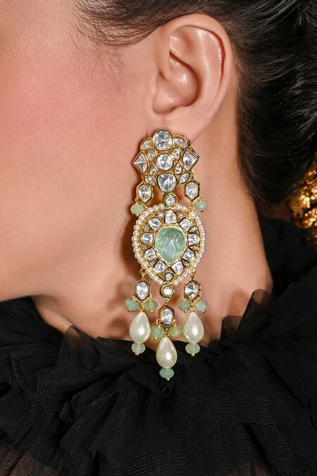 Buy Joules By Radhika Green Beads, Stones, Zari Euphoric Embellished Dangler Earrings Online at Aza Fashions Buy_Joules By Radhika_Green Beads, Stones, Zari Euphoric Embellished Dangler Earrings_Online_at_Aza_Fashions