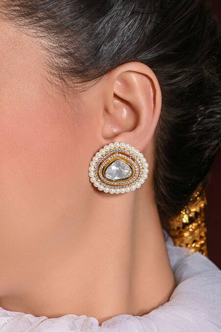 Joules By Radhika White Beads, Stones Wondrous Embellished Stud Earrings Online at Aza Fashions Joules By Radhika_White Beads, Stones Wondrous Embellished Stud Earrings _Online_at_Aza_Fashions