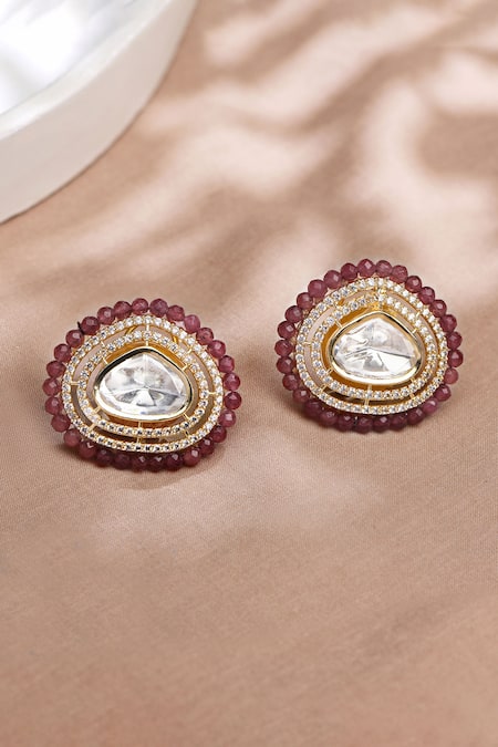 Shop Joules By Radhika Red Beads, Stones Zestful Embellished Stud Earrings at Aza Fashions Shop_Joules By Radhika_Red Beads, Stones Zestful Embellished Stud Earrings _at_Aza_Fashions