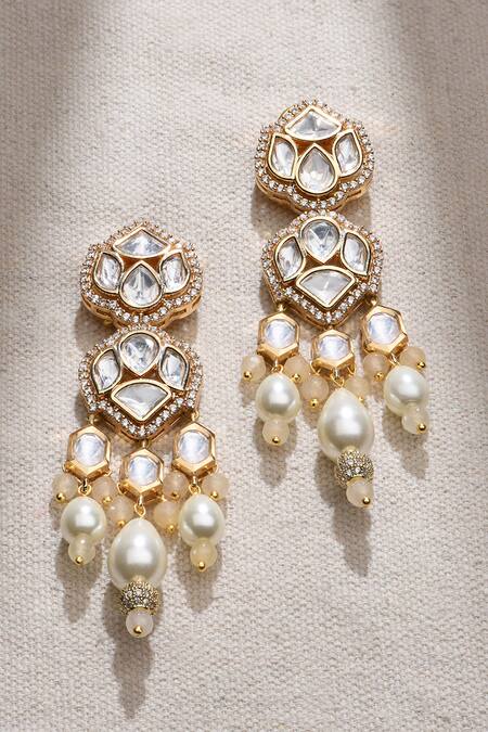 Shop Joules By Radhika Gold Plated Beads, Stones Gleamful Embellished Dangler Earrings at Aza Fashions Shop_Joules By Radhika_Gold Plated Beads, Stones Gleamful Embellished Dangler Earrings _at_Aza_Fashions