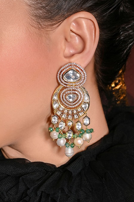 Joules By Radhika_Gold Plated Beads, Stones Glam Embellished Dangler Earrings _Online_at_Aza_Fashions