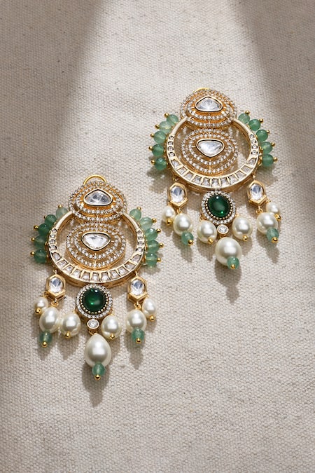 Shop Joules By Radhika Green Beads, Stones Enlivened Chandbali Dangler Earrings at Aza Fashions Shop_Joules By Radhika_Green Beads, Stones Enlivened Chandbali Dangler Earrings _at_Aza_Fashions