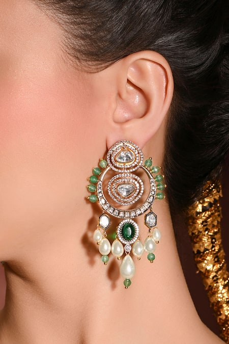 Joules By Radhika Green Beads, Stones Enlivened Chandbali Dangler Earrings Online at Aza Fashions Joules By Radhika_Green Beads, Stones Enlivened Chandbali Dangler Earrings _Online_at_Aza_Fashions
