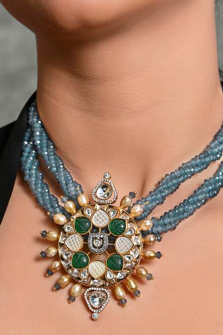 Buy_Joules By Radhika_Blue Beaut Beaded Choker Necklace_Online_at_Aza_Fashions