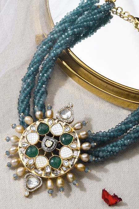 Joules By Radhika_Blue Beaut Beaded Choker Necklace_at_Aza_Fashions