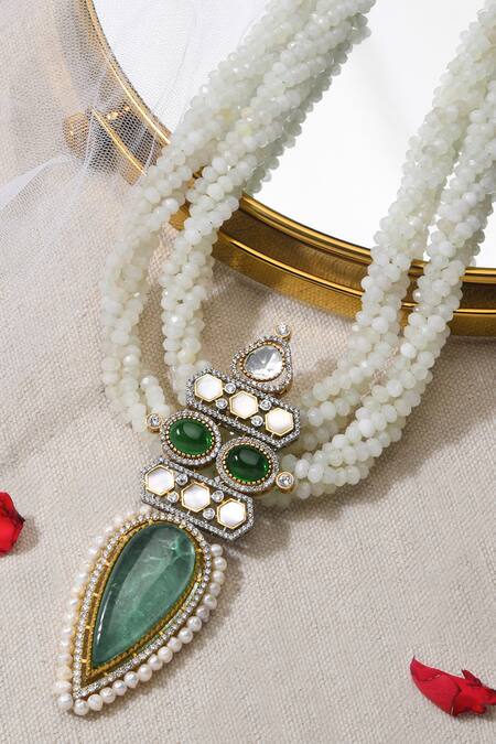 Joules By Radhika Green Grandeur Tear Drop Stone Embellished Necklace at Aza Fashions Joules By Radhika_Green Grandeur Tear Drop Stone Embellished Necklace _at_Aza_Fashions