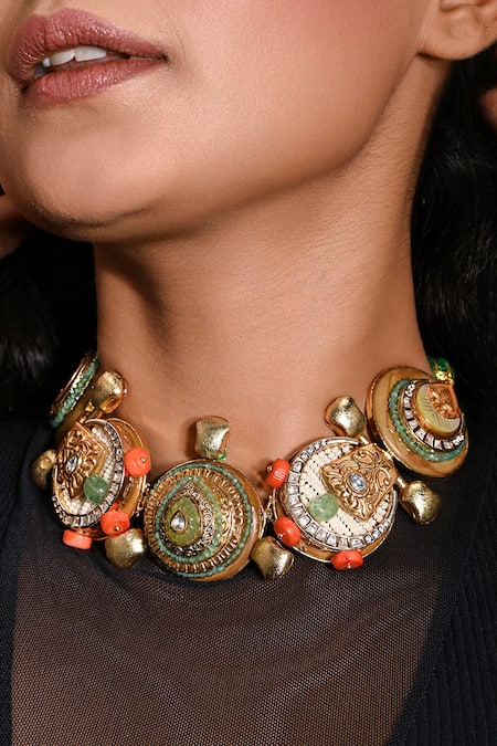 Joules by Radhika_Multi Color Sumptuous Ambrosia Beaded Choker Necklace_Online_at_Aza_Fashions