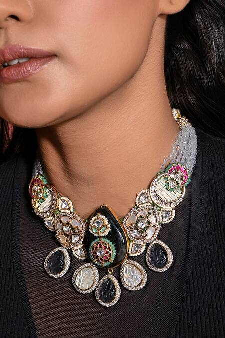 Shop Joules By Radhika Multi Color Urbane Celestia Stone Embellished Choker at Aza Fashions Shop_Joules By Radhika_Multi Color Urbane Celestia Stone Embellished Choker_at_Aza_Fashions