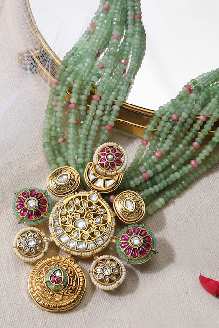 Shop Joules By Radhika Green Ethereal Bagh Stone Embellished Pendant Necklace at Aza Fashions Shop_Joules By Radhika_Green Ethereal Bagh Stone Embellished Pendant Necklace _at_Aza_Fashions