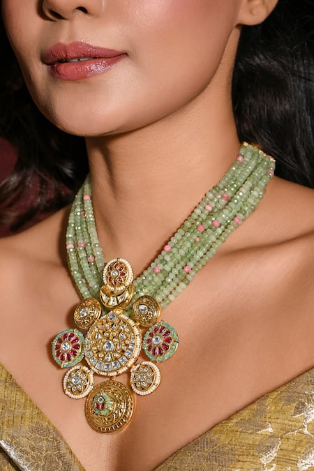 Joules By Radhika Green Ethereal Bagh Stone Embellished Pendant Necklace Online at Aza Fashions Joules By Radhika_Green Ethereal Bagh Stone Embellished Pendant Necklace _Online_at_Aza_Fashions