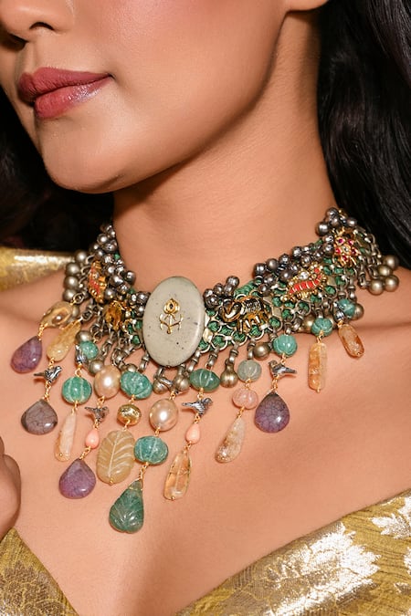 Joules By Radhika_Multi Color Whimsical Folklore Choker Necklace_Online_at_Aza_Fashions