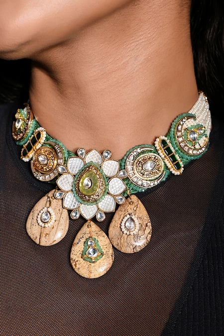 Shop_Joules By Radhika_Multi Color Resplendent Lunar Bloom Choker Necklace _at_Aza_Fashions