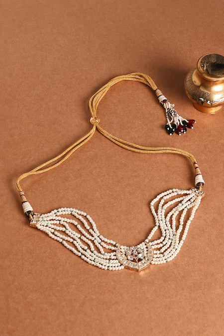 Shop Joules By Radhika Green Pearls, Stones Eclectic Kundan Floret Choker Jewellery Set at Aza Fashions Shop_Joules By Radhika_Green Pearls, Stones Eclectic Kundan Floret Choker Jewellery Set _at_Aza_Fashions