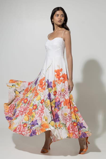Shop_Sobariko_White Linen Printed Floral Sweetheart Isla Strappy Dress  _Online_at_Aza_Fashions