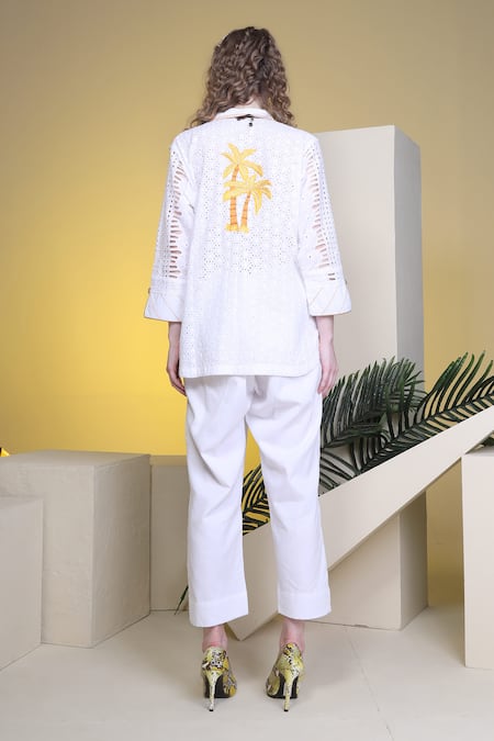 Shop Sunita Nagi White Shirt Hakoba Embroidered Thread Collared And Pant Set at Aza Fashions Shop_Sunita Nagi_White Shirt Hakoba Embroidered Thread Collared And Pant Set _at_Aza_Fashions