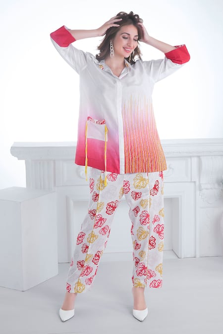 Sunita Nagi Ambrosia Patch Embroidered Ombre Top With Printed Pant 