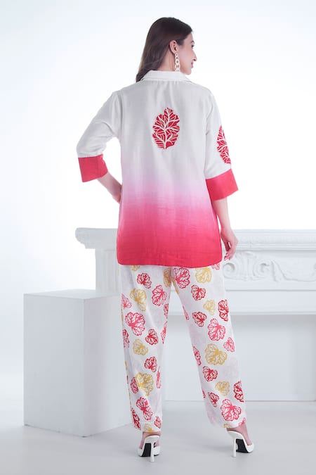 Sunita Nagi Multi Color Top Dupion Embroidery Patch Ambrosia Ombre With Printed Pant Online at Aza Fashions Sunita Nagi_Multi Color Top Dupion Embroidery Patch Ambrosia Ombre With Printed Pant _Online_at_Aza_Fashions