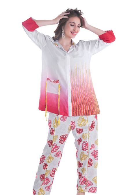 Buy Sunita Nagi Multi Color Top Dupion Embroidery Patch Ambrosia Ombre With Printed Pant Online at Aza Fashions Buy_Sunita Nagi_Multi Color Top Dupion Embroidery Patch Ambrosia Ombre With Printed Pant _Online_at_Aza_Fashions
