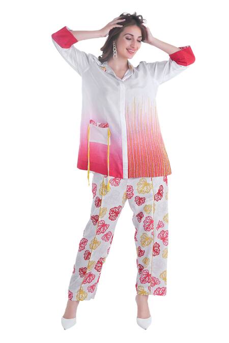 Shop Sunita Nagi Multi Color Top Dupion Embroidery Patch Ambrosia Ombre With Printed Pant Online at Aza Fashions Shop_Sunita Nagi_Multi Color Top Dupion Embroidery Patch Ambrosia Ombre With Printed Pant _Online_at_Aza_Fashions