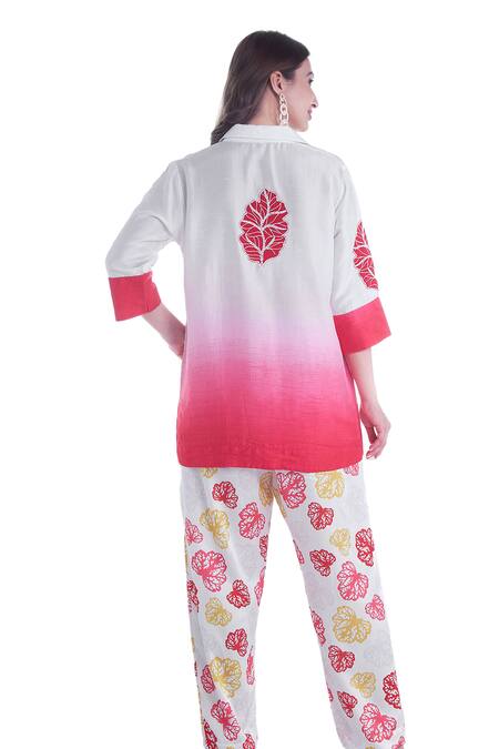 Sunita Nagi Multi Color Top Dupion Embroidery Patch Ambrosia Ombre With Printed Pant at Aza Fashions Sunita Nagi_Multi Color Top Dupion Embroidery Patch Ambrosia Ombre With Printed Pant _at_Aza_Fashions