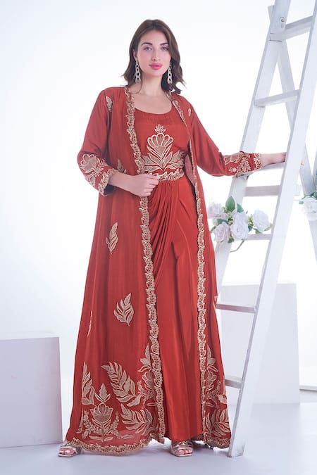 Sunita Nagi Gul Embroidered Jacket With Inner Draped Kurta 