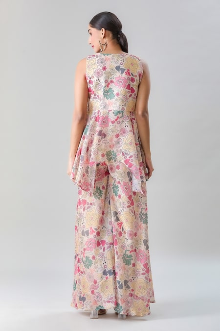Samyukta Singhania Floral Print Peplum Kurta Flared Pant Set 