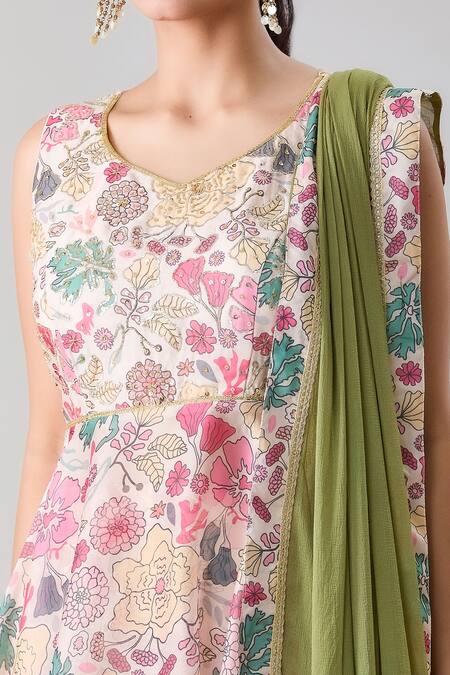 Naintara Bajaj Multi Color Georgette, Satin Sequins, Floral Print Peplum Kurta Flared Pant Set at Aza Fashions Naintara Bajaj_Multi Color Georgette, Satin Sequins, Floral Print Peplum Kurta Flared Pant Set _at_Aza_Fashions