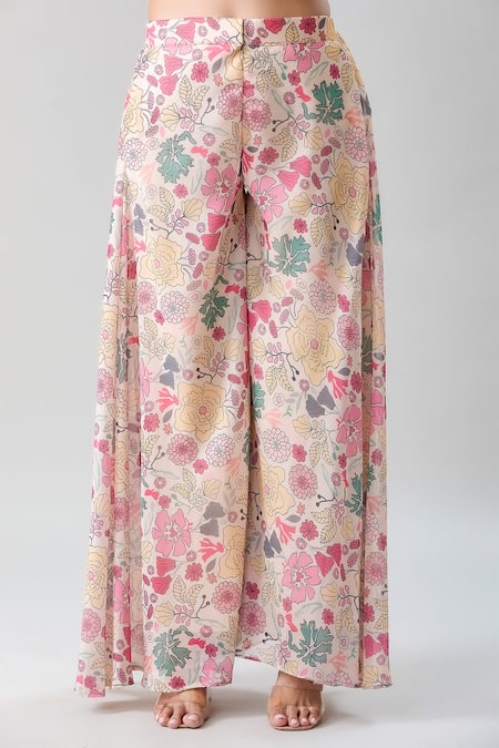 Buy Naintara Bajaj Multi Color Georgette, Satin Sequins, Floral Print Peplum Kurta Flared Pant Set Buy_Naintara Bajaj_Multi Color Georgette, Satin Sequins, Floral Print Peplum Kurta Flared Pant Set