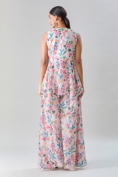 Samyukta Singhania Printed Threadwork Peplum Kurta Flared Pant Set 