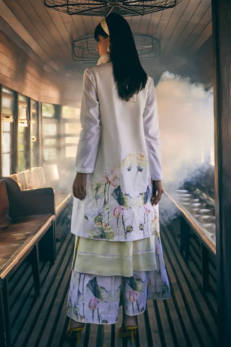 Tabeer India Chanderi Floral Print Jacket Palazzo Set 