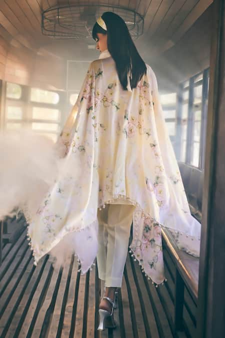 Tabeer India Chanderi Floral Print Kaftan Pant Set 