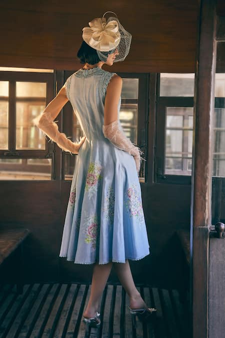 Tabeer India Chanderi Lotus Print Panelled Dress 