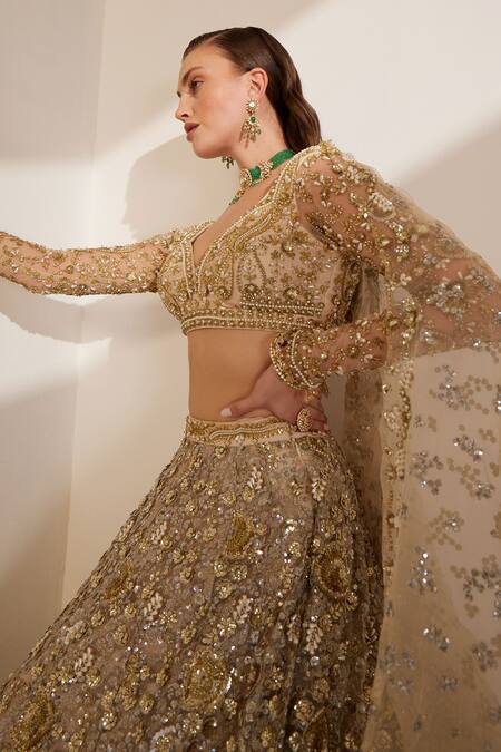 Ruchika Hurria Ivory Silk, Net Pearls, Sequins, Cut Embroidered Bridal Lehenga With Blouse Set Online at Aza Fashions Ruchika Hurria_Ivory Silk, Net Pearls, Sequins, Cut Embroidered Bridal Lehenga With Blouse Set _Online_at_Aza_Fashions