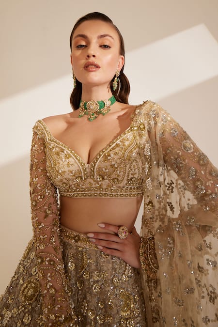 Buy Ruchika Hurria Ivory Silk, Net Pearls, Sequins, Cut Embroidered Bridal Lehenga With Blouse Set Online at Aza Fashions Buy_Ruchika Hurria_Ivory Silk, Net Pearls, Sequins, Cut Embroidered Bridal Lehenga With Blouse Set _Online_at_Aza_Fashions