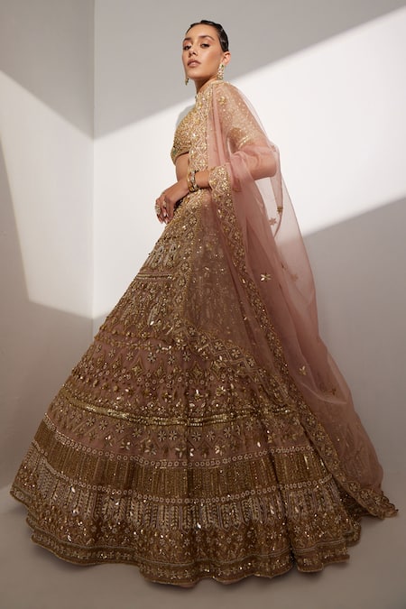 Buy Ruchika Hurria Pink Silk, Net Pearls, Sequins Plunge Neck Nakshi Embroidered Bridal Lehenga Set Online at Aza Fashions Buy_Ruchika Hurria_Pink Silk, Net Pearls, Sequins Plunge Neck Nakshi Embroidered Bridal Lehenga Set _Online_at_Aza_Fashions
