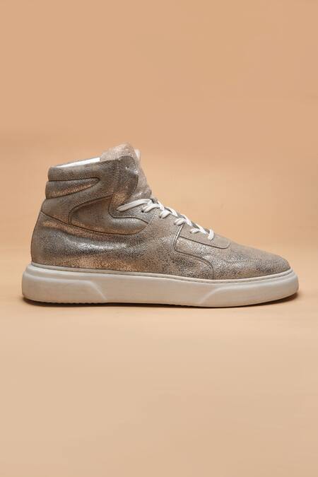 Dang Shoes_Gold Chrome High Top Sneakers_Online_at_Aza_Fashions