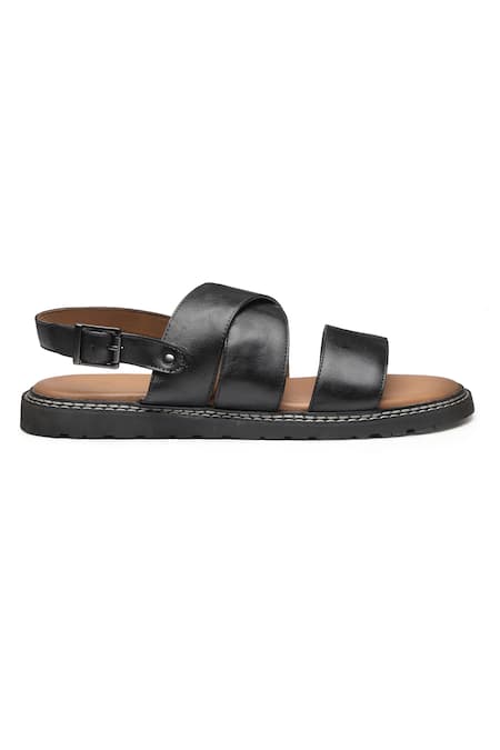 Dang Shoes_Black Stitchline Thread Genuine Leather Sandals _Online_at_Aza_Fashions