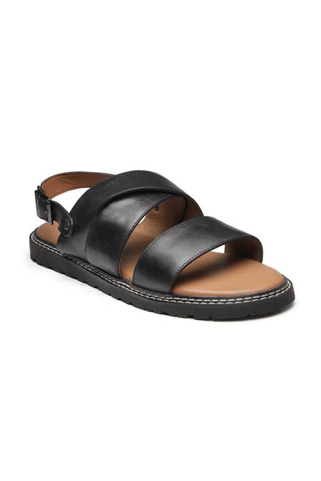 Shop_Dang Shoes_Black Stitchline Thread Genuine Leather Sandals _at_Aza_Fashions