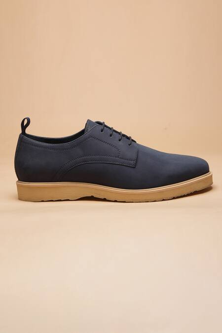 Dang Shoes_Blue Stitchline Thread Nubuck Lace-up Shoes _Online_at_Aza_Fashions
