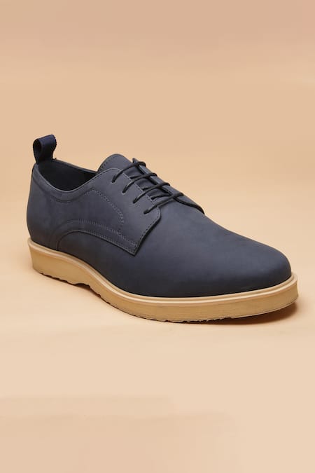 Shop_Dang Shoes_Blue Stitchline Thread Nubuck Lace-up Shoes _at_Aza_Fashions